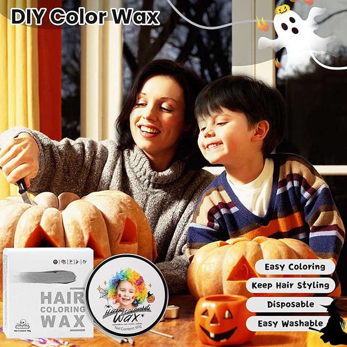 Temporary Dark Gray Hair Color Wax for Kids, Women Men Colored Hair Styling Mud, Washable Style Dye for Girls Boys Teens, DIY Instant Hair Coloring Gel Cream for Cosplay Halloween Children's Day