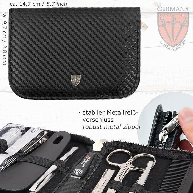 3 Swords Germany - brand quality 10 piece manicure pedicure grooming kit set fashion leather case in gift box, travel setMade by 3 Swords