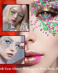 MEICOLY Mardi Gras Face Glitter,Mardi Gras Outfit for Women Kids,Mardi Gras Accessories for Carnival,Gold Green Purple Mixed Chunky Glitter,Rave Festival St Patricks Day Glitter for Face/Body/Hair
