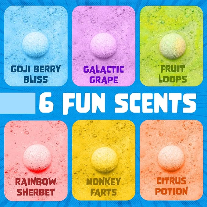 Poke Monster Bath Bombs for Kids with Surprise Toys Inside (6 Pack) - Large Bubble Bath Bomb for Boys, Girls, Toddlers - Fruity Scents, Made in USA, Skin-Safe - Birthday Gift by Two Sisters