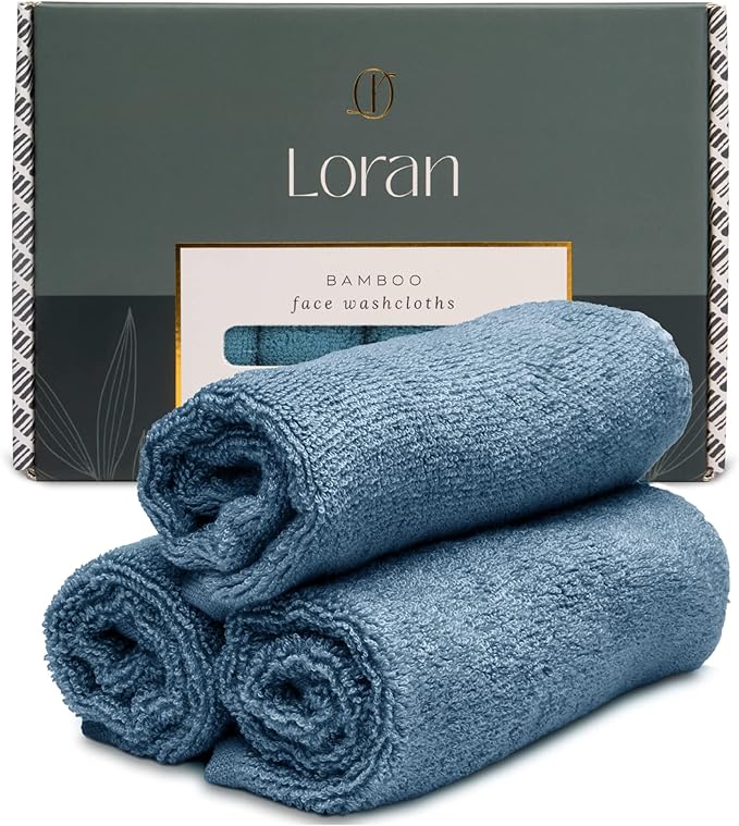 Tidal Blue Facial Washcloths Set of 6 Soft Cloths 10” x 10” 100% Viscose Derived from Bamboo Spa-Like Feel Silky Face Cloth for Skin Cleansing