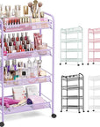 TOOLF 4-Tier Rolling Cart, Metal Utility Cart with 3 Hooks, Easy Assemble Mobile Storage Trolley On Wheels, Metal Shelving Units Kitchen Bathroom Laundry Room