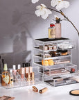 Sorbus Acrylic Makeup Organizer Set, 6-Drawer Vanity & Countertop Cosmetic Storage with Small & Wide Compartments, Clear Makeup Storage for Brushes, Jewelry – Holiday Gift for Women & Teens
