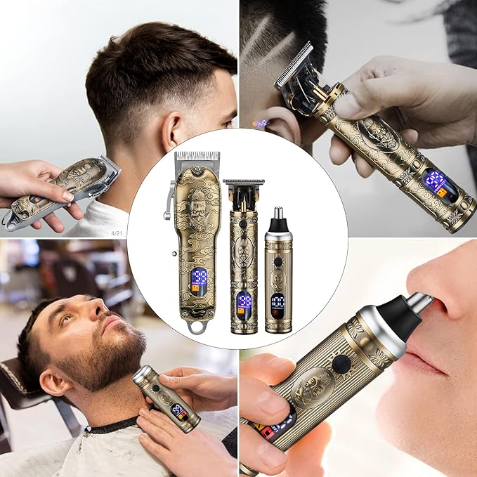 Hair Clippers for Men,Professional Hair Cutting Kit,Cordless Barber Clipper and T-Blade Beard Trimmer Set (Gold-1)