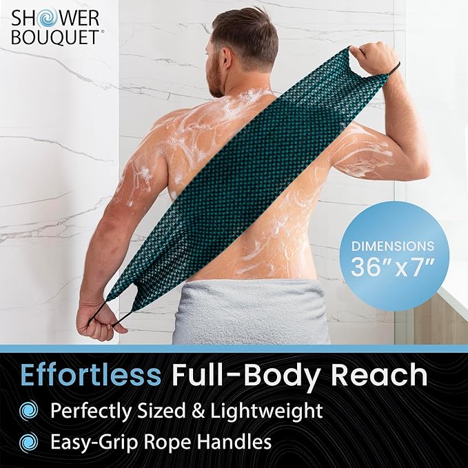 Japanese Exfoliating Washcloth for Back & Body 2-Pack - Charcoal & Silver Ion Exfoliating Towel with Handles - Two-Sided Gentle Exfoliation & Deep Cleanse Body Wash Cloths for Shower - 1 White 1 Green