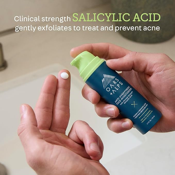 Oars + Alps Anti-Everything Facial Moisturizer with 1.0% Salicylic Acid Anti Acne Treatment, Fragrance Free Acne Fighting Face Moisturizer, Non-Greasy & Free of Parabens + Phthalates, 1.7 fl. oz