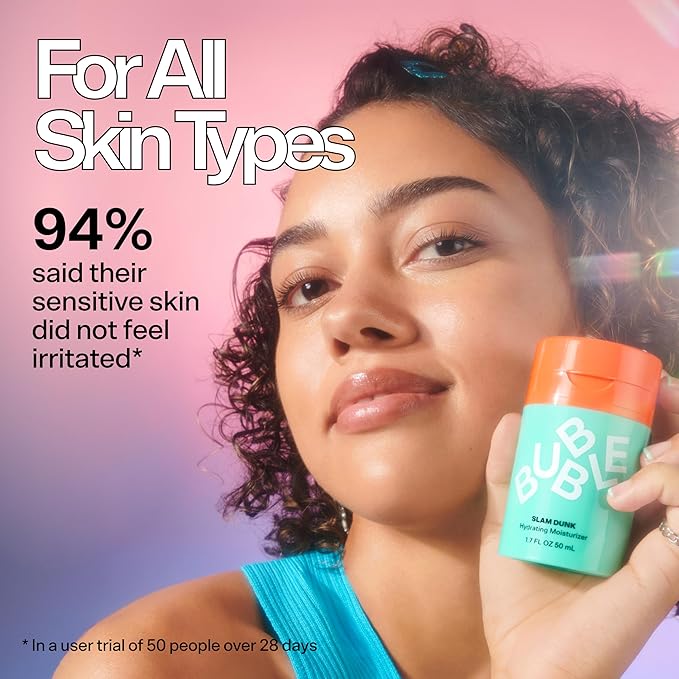 Bubble Skincare Slam Dunk Bundle - Hydrating Face Cream for Dry Skin Made with Vitamin E + Aloe Vera Juice for a Glowing Complexion - Skin Care with Blue Light Protection (50ml + 10ml, 2 Count)