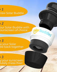 Solar Buddies Sunscreen Applicator - Single Black - Refillable Roll on Sponge Sunscreen, Suncream & Lotion Applicator For Kids, Adults & Families - Holds 3.4fl oz, Perfect Size for Travel