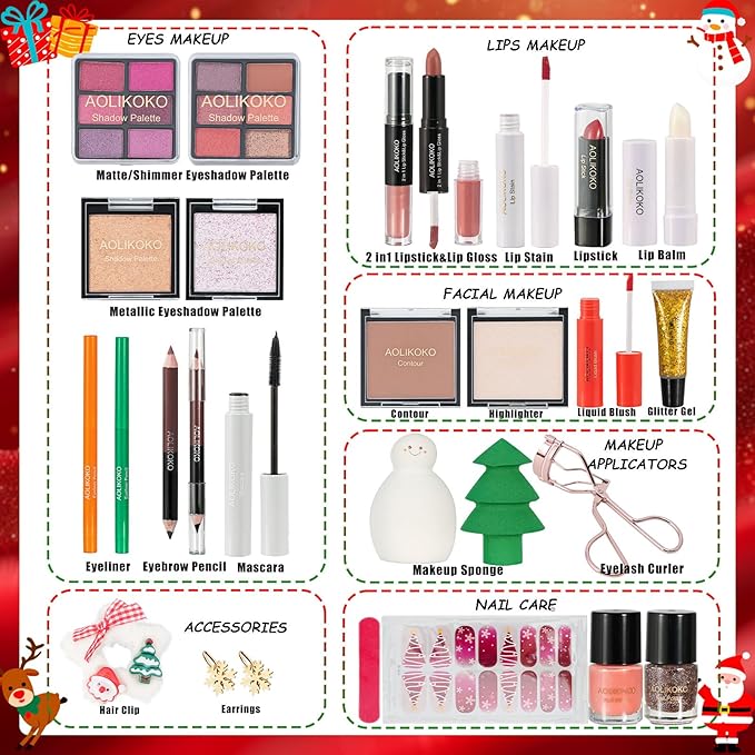 Makeup Advent Calendar 2025 for Women & Teen Girls, Xmas Countdown Calendar, 24 Days Christmas Gift Sets Full Makeup Kit Gift