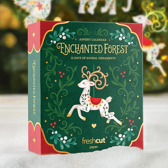 Freshcut Paper 2025 Advent Calendar, Enchanted Forest Christmas Ornaments, Pop Up 3D Greeting Cards, Paper Advent Calendar for Adults, Christmas Gifts, Holiday Cards with Blank Notecard & Envelope