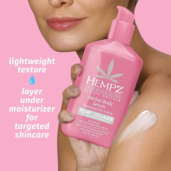 Hempz Sweet Jasmine & Rose Body Serum with Collagen Booster, Light weight, Fast Absorbing Cream Gel, 8.5 fl.oz.