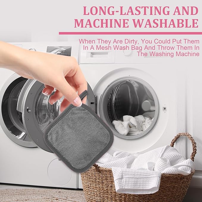 Makeup Remover Cloth 12 Pack, Ultra Soft and Reusable Microfiber Makeup Remover Towels for All Skin Types, Perfect Face Towels for Women, 6 Inch X 6 Inch, Grey