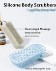 2 PC Silicone Body Scrubber, 2 in 1 Exfoliating Shower Bath Scrubber, Soft Silicone Loofah for Sensitive Skin, Shower Hair Scalp Massager, Easy to Clean, Lather Well (Grey&Blue)