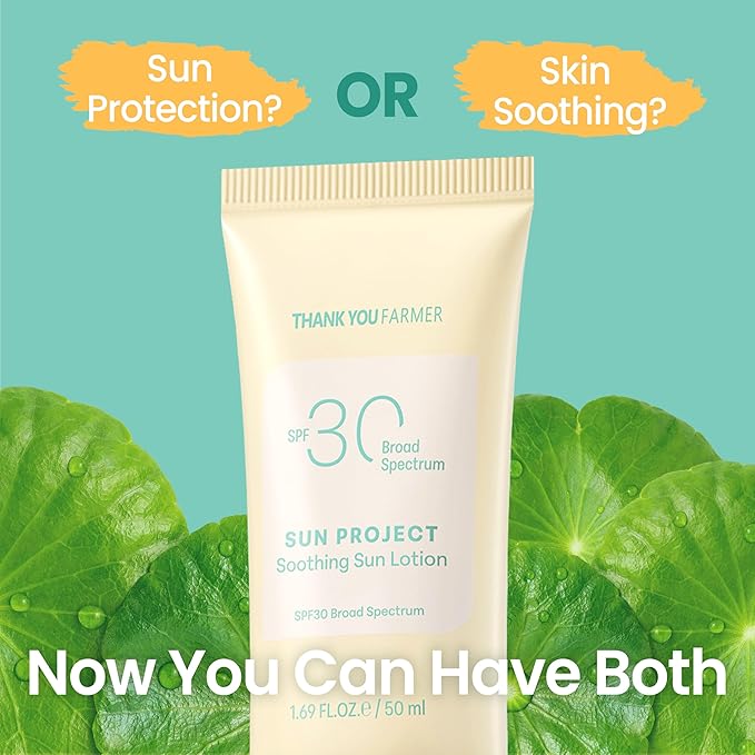 THANKYOU FARMER Sun Project Soothing Sun Lotion SPF 30 - Korean Sunscreen with Centella Asiatica - Dermatologist Tested, Broad Spectrum, Hydrating, Lightweight, No White Cast - 1.69 fl oz