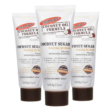 Palmer's Coconut Oil Formula Coconut Sugar Facial Scrub Exfoliator, Face Scrub to Gently Exfoliate Away Dirt and Dead Skin Cells with Chamomile to Soften & Calm, 3.17 Ounces (Pack of 3)