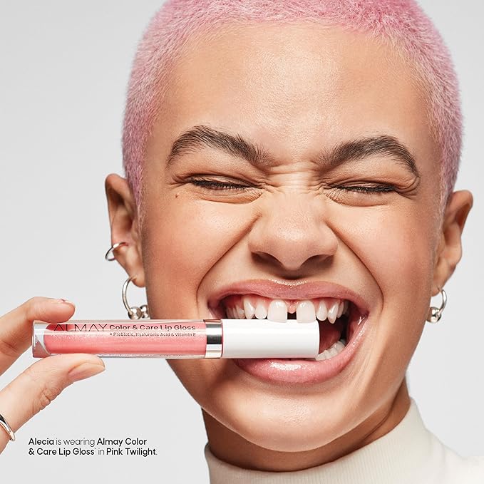 Almay Color & Care Hydrating Lip Gloss, Soft Natural Hues, Prebiotic Complex, Hyaluronic Filling-Sphere Technology, 100 Pink Twilight, 0.1 Fl Oz (Pack of 2)