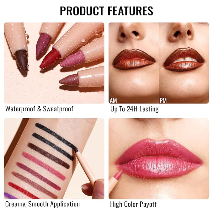Oulac Brown Lip Liner Pencil, Waterproof Retractable Lipliner Crayon, Smooth, Long-lasting and waterproof Formula, Contour your lips, Vegan Beauty, 06 Body Talk