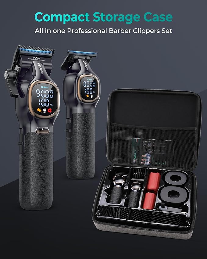 Professional Hair Clippers for Men, Professional Barber Clippers and Trimmer Set, Cordless Hair Clippers for Hair Cutting with Package Case, Powerful 9000 PRM Rechargable Electric Clippers