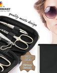 3 Swords Germany - brand quality 6 piece manicure pedicure kit set for professional finger & toe nail care with leather case - Made in Germany - black genuine leather