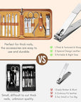 FAMILIFE Manicure Set, Nail Professional Kit Manicure Kits Nail Clipper Sets, 13PCS Stainless Steel Pedicure Sets Mens Grooming Tool, with Brown Leather Travel Case for Men