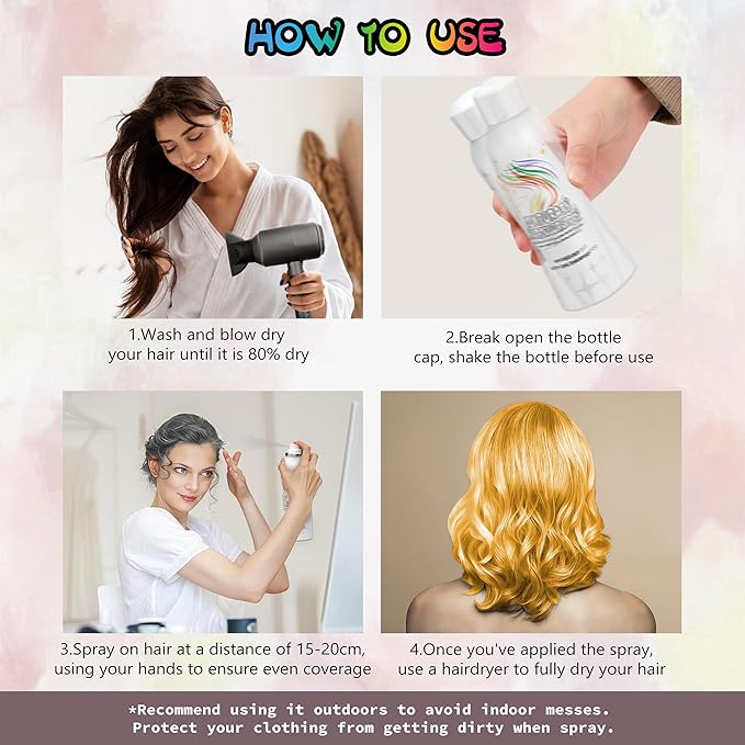 Gold Temporary Hair Color Spray - Gentle Formula, Washable & Non-Sticky | Instant Golden Hair Dye Alternative for Adults | Halloween, Costume, Party Makeup, 150ml