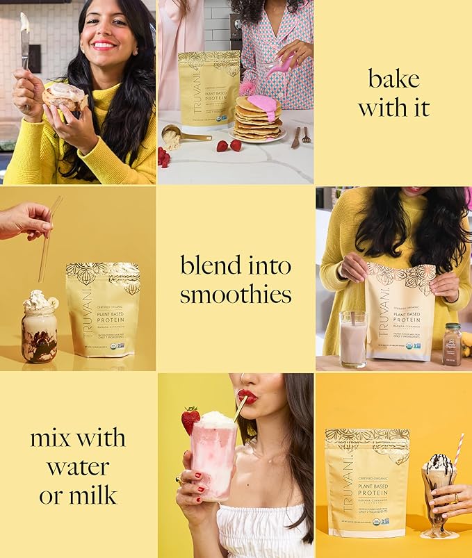 Truvani Vegan Pea Protein Powder | Banana Cinnamon | 20g Organic Plant Based Protein | 10 Servings | Keto | Gluten & Dairy Free | Low Carb | No Added Sugar