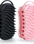MtBoi 2PC Double-Sided Exfoliating Silicone Body Scrubber, 2-in-1 Bath Scrubber, Shampoo Brush, Silicone Loofah for All Skin Types, Shower Body Scrubber, Easy to Clean, Lather Well (Black&Pink)