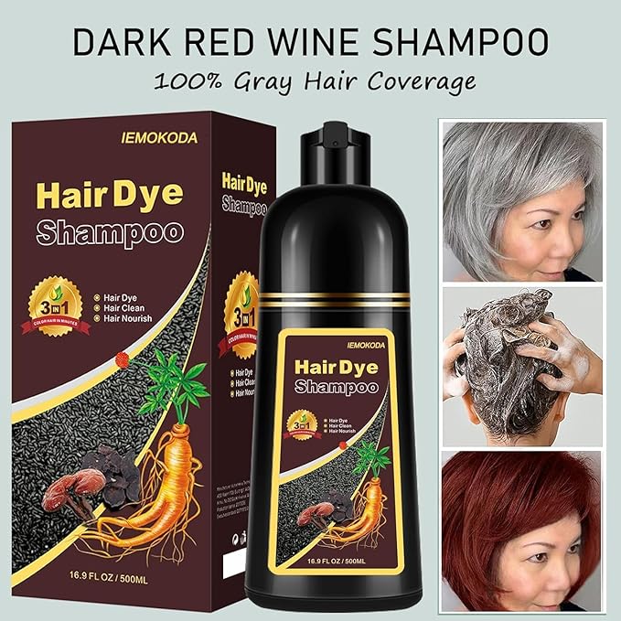 Natural Hair Color Shampoo for Gray Coverage, Instant Red Hair Dye Shampoo 3 in 1, Shampoo Hair Dye Works in Minutes, Red Hair Shampoo, Shampoo Para Canas for Women and Men
