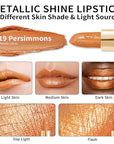 Oulac Pumpkin Color Lipstick with Metallic 3D Shine Hydrating Formula, High Impact Lip Color, Vegan Beauty, Full Coverage Lip Makeup, Christmas Gifts for Women, Persimmons(19)