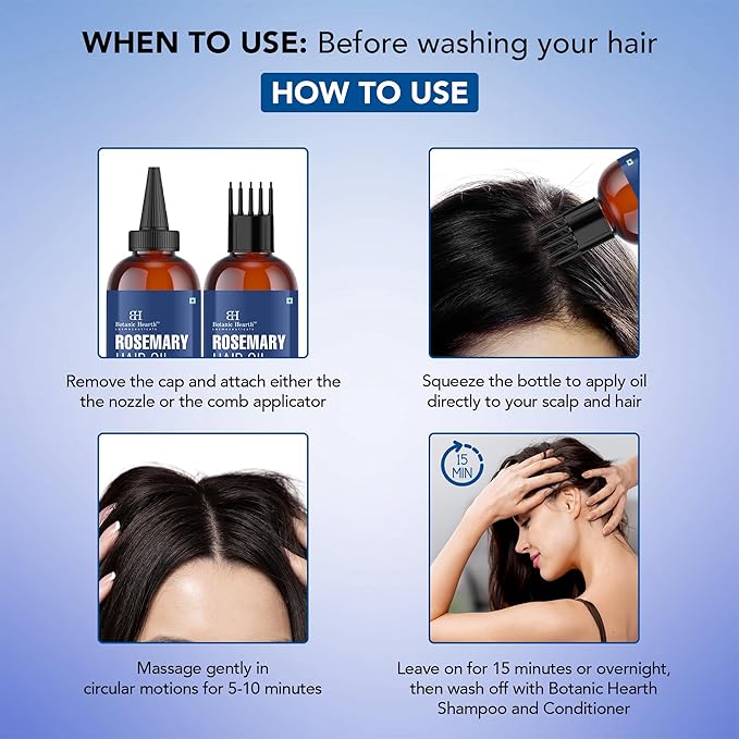 Botanic Hearth 100% Pure Rosemary Oil For Hair Growth | Infused with Biotin, Jojoba & Castor Oil | Hair Oil Repairs Dry Damaged Hair, Strengthening, Healthier - Hair Tonic, 4.0 fl oz
