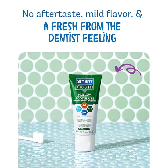 SmartMouth Premium Zinc Ion Toothpaste, Cavity, Enamel, and Plaque Help, Mild Mint, 3.4 oz, 3 Pack