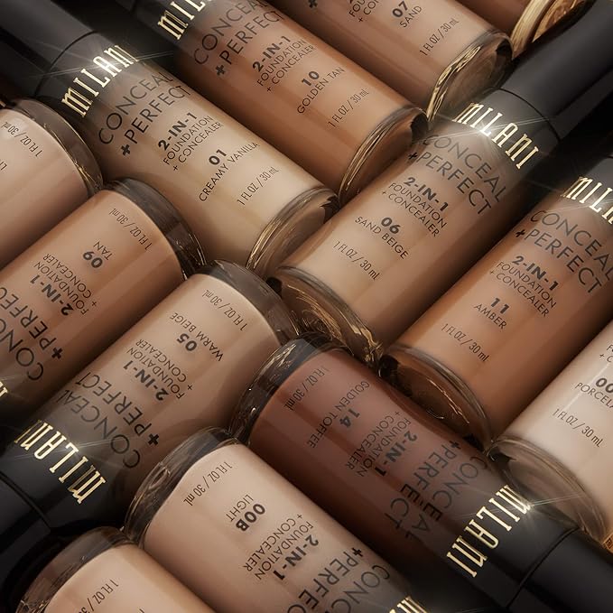 Milani Conceal + Perfect 2-in-1 Foundation + Concealer for a Flawless Complexion, Under Eye Corrector, Cover Redness and Imperfections, Waterproof and Sweatproof - Ivory