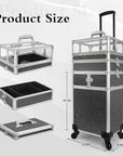 4 in 1 Rolling Makeup Train Case Professional Cosmetic Trolley Cart Travel Nail Cart Organizer with Wheels Transparent Acrylic Panel for Makeup Hair Stylists Nail Tech (Black Crystal)