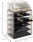 Sorbus Acrylic Makeup Organizer Set, 7-Drawer Vanity & Countertop Cosmetic Storage with Small & Wide Compartments, Black-Tint Makeup Storage for Brushes, Jewelry – Holiday Gift for Women & Teens