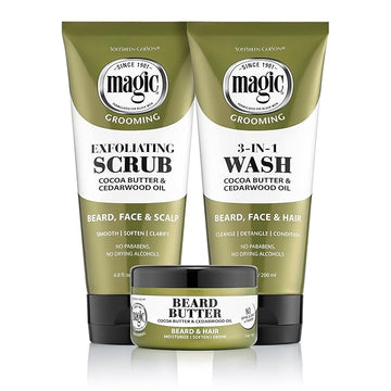 Softsheen-Carson Magic Shaving Beard Grooming Kit for Men with Cedarwood Oil, Includes Beard Butter, Scrub and Cleanser, Gift Set for Facial Hair Care,1 kit