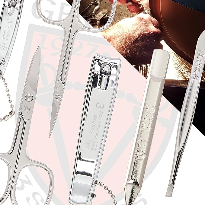 3 Swords Germany – brand quality 8 piece manicure pedicure grooming kit set for professional nail care with genuine leather case black - Made in Germany