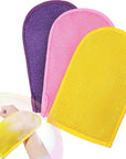 3 Pieces African Net Sponge Exfoliating Mitts Exfoliator Gloves Visibly Lift Away Dead Skin, Great for Spray Tan Removal or Keratosis PilarisExfoliating Mitts (Pink,Yellow,Purple)