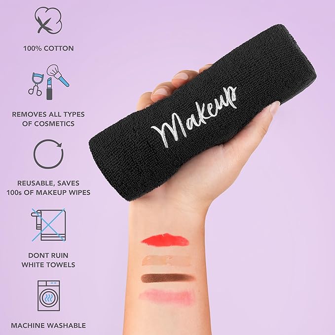 Arkwright Makeup Towels - Bulk Case of 144 - Super Soft 100% Cotton, Gentle & Lightweight Face Make Up Remover Washcloths, Guest Essentials for Hosts & Artists, 13 x 13 in, Black