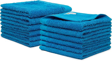 100% Cotton Washcloths Set 13” x 13” | Petrol Towels | Set of 12 Ultra Soft and Highly Absorbent Washcloths Sets for Bathroom, Gym, Hotel, Spa | Machine Washable Face Towel