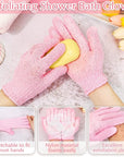 Anezus Exfoliating Shower Bath Gloves Back Scrubber Set for Body, Face, Shower, Bath, Scrub and Exfoliator (Pink)