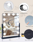 Vanity Mirror with Lights,Lighted Vanity Mirror with 12 Dimmable Bulbs for Dressing Room & Bedroom,3 Color Lighting,Modes Detachable 10x Magnification 360°Ratation