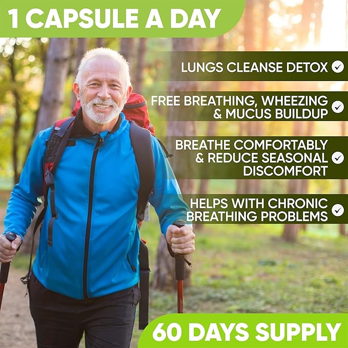 Lung Health & Immune Support Supplement - Lung Cleanse and Detox With Immunity Vitamins For Better Lungs, Immune Defense, Clear Lungs & Deep Breathing Including Quercetin & Cordyceps.Two Months Supply