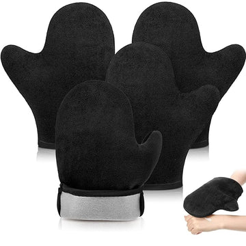 SATINIOR 4 Packs Self Tanning Mitt Applicators Double Sided Sunless Tanning Mittens Reusable Applicator Mittens Tanner Gloves with Thumb(Black)