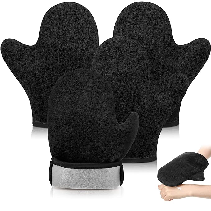 SATINIOR 4 Packs Self Tanning Mitt Applicators Double Sided Sunless Tanning Mittens Reusable Applicator Mittens Tanner Gloves with Thumb(Black)