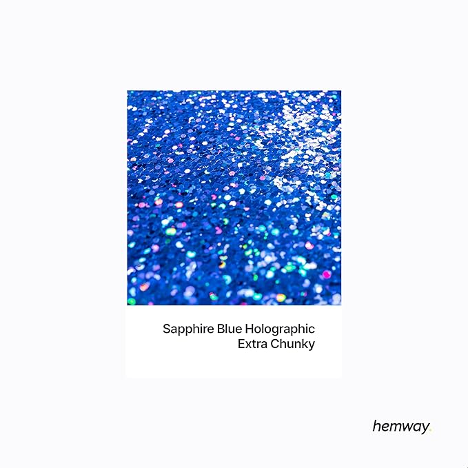 Hemway Eco Friendly Biodegradable Glitter 100g / 3.5oz Bio Cosmetic Safe Sparkle Vegan for Face, Eyeshadow, Body, Hair, Nail and Festival - Extra Chunky (1/24" 0.040" 1mm) - Sapphire Blue Holographic