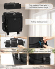 Relavel Rolling Makeup Case, 2 in 1 Hairstylist Traveling Bag Cosmetology Case on Wheels Large Hair Tools Cosmetics Train Case Makeup Artist Storage Organizer Trolley Suitcase with 360° Swivel Wheels