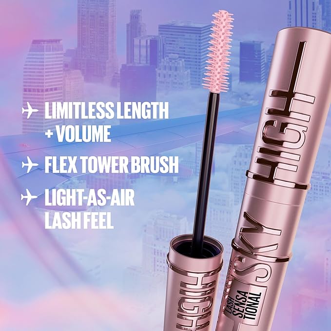 Maybelline Lash Sensational Sky High Washable Mascara Makeup, Volumizing, Lengthening, Defining, Curling, Multiplying, Buildable Formula, Very Black, 1 Count