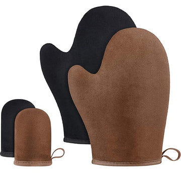 TOODOO 4 Pieces Double Sided Soft Microfiber Self Tanning Mitt Applicator Mini Finger Face Gloves for Self Tanner (Black and Brown)