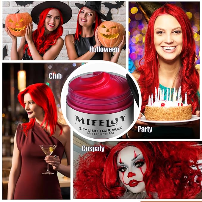 Red Temporary Hair Color Wax, Instant Natural Hairstyle Cream Dye, Washable Styling Pomades for Girls Women Youth, Disposable Coloring Mud for Party Cosplay DIY Halloween