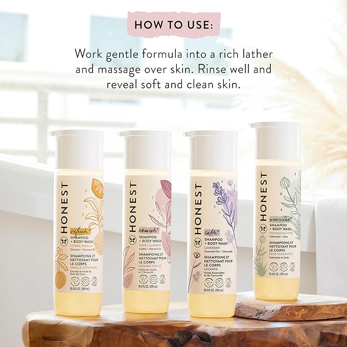 The Honest Company 2-in-1 Cleansing Shampoo + Body Wash | Gentle for Baby | Naturally Derived, Tear-free, Hypoallergenic | Sweet Almond Nourish, 10 fl oz